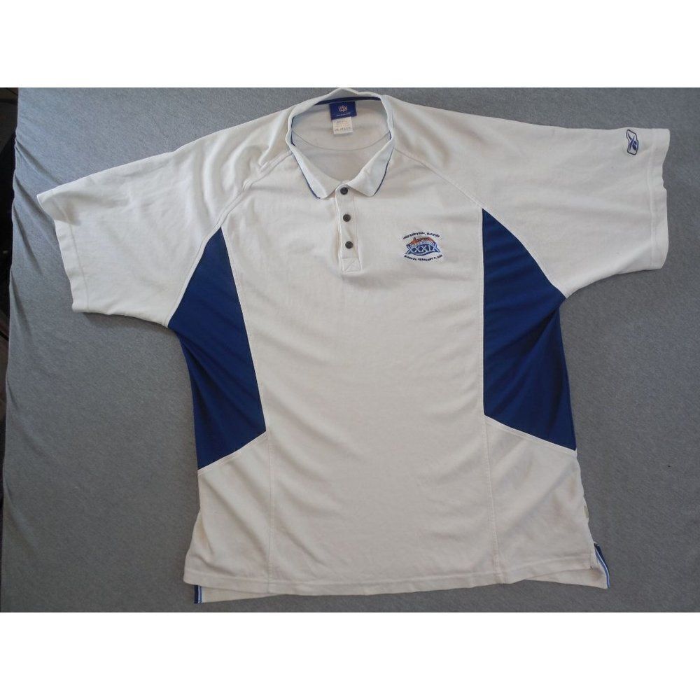NFL Reebok Polo Men Sz XXL Superbowl‎ XXXIX Short Sleeve Sportswear Blue White